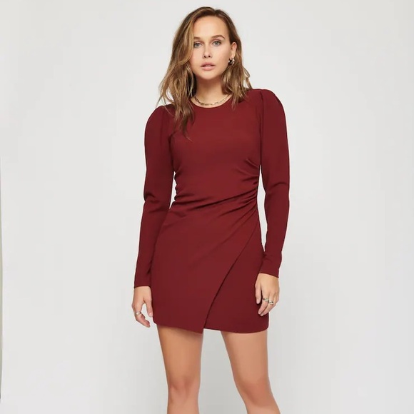 Dynamite Lara Ruched Bodycon burgundy dress- small - Picture 6 of 6